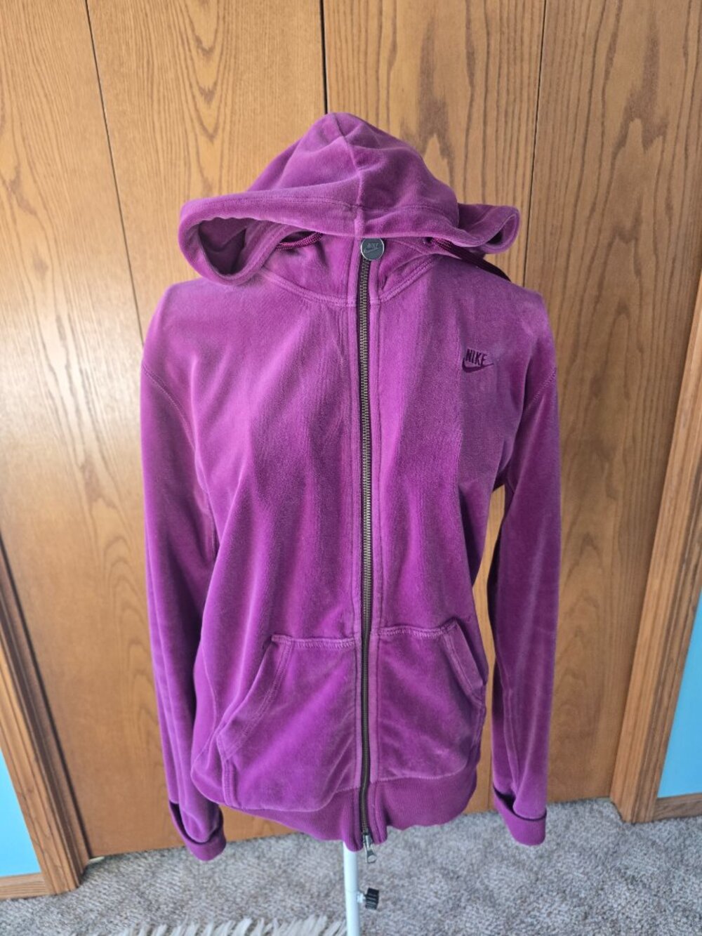 Nike Women's Purple Velour Full Zip Hoodie Large Y2K Rare Vintage 2000s